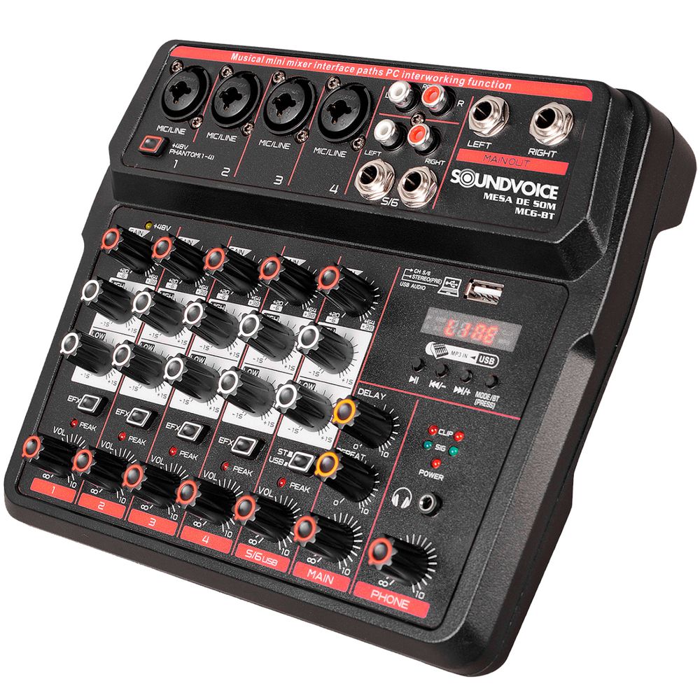 Mesa de Som e Interface de Áudio Soundvoice Mc6bt 6 Canais citron