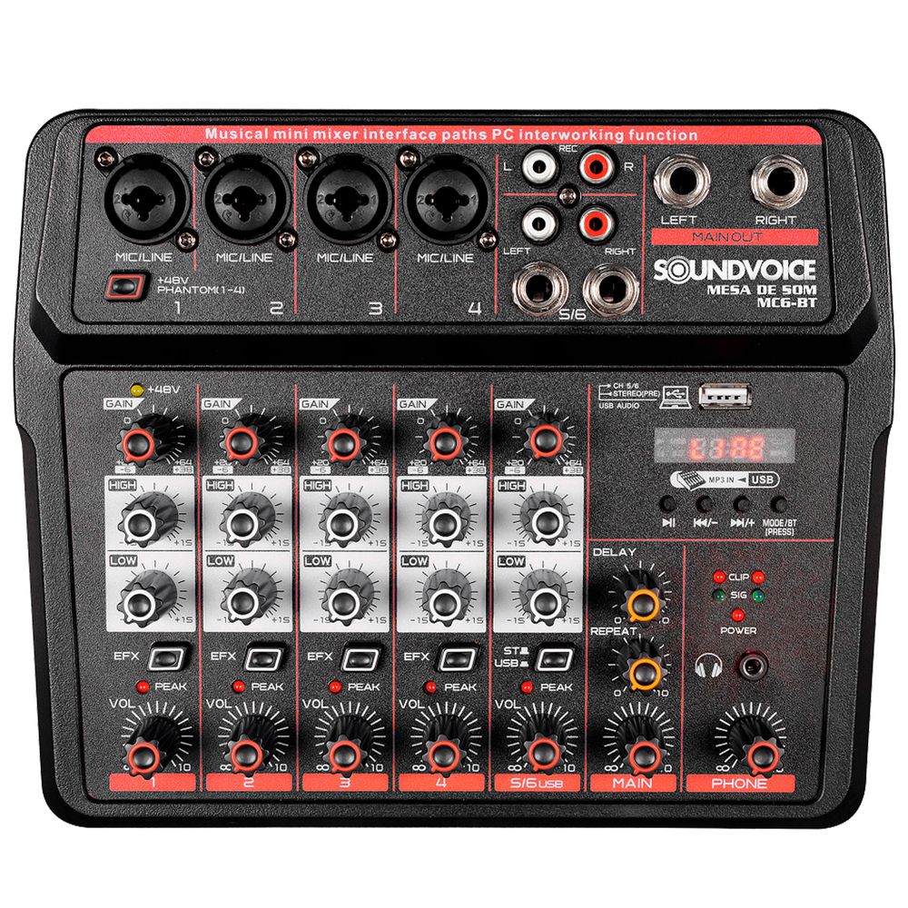 Mesa de Som e Interface de Áudio Soundvoice Mc6bt 6 Canais citron