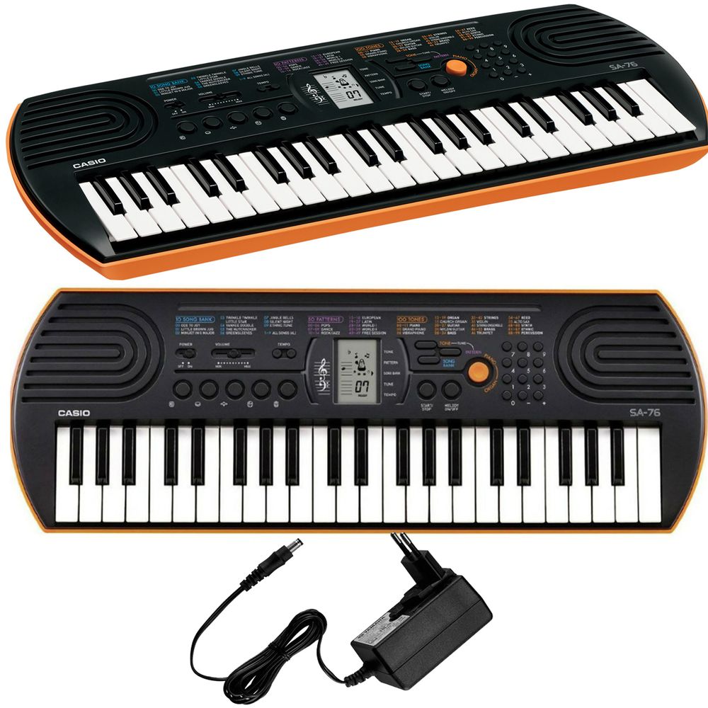 Teclado Infantil Casio SA-76 Preto/Laranja Com Fonte SA76 - Citron